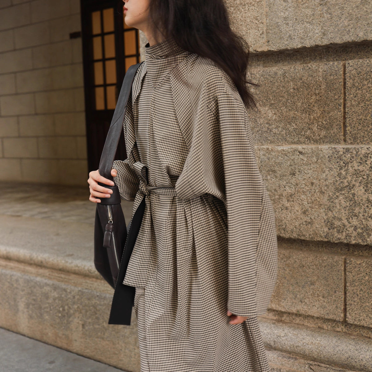 Plaid Belted Trench Dress(MS552)