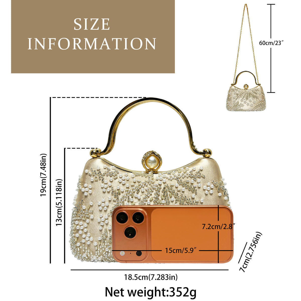 Vintage Embroidered Pearl Evening Clutch Bag - Sparkling Rhinestone Top-Handle Purse & Crossbody for Parties & Weddings（MAC494）