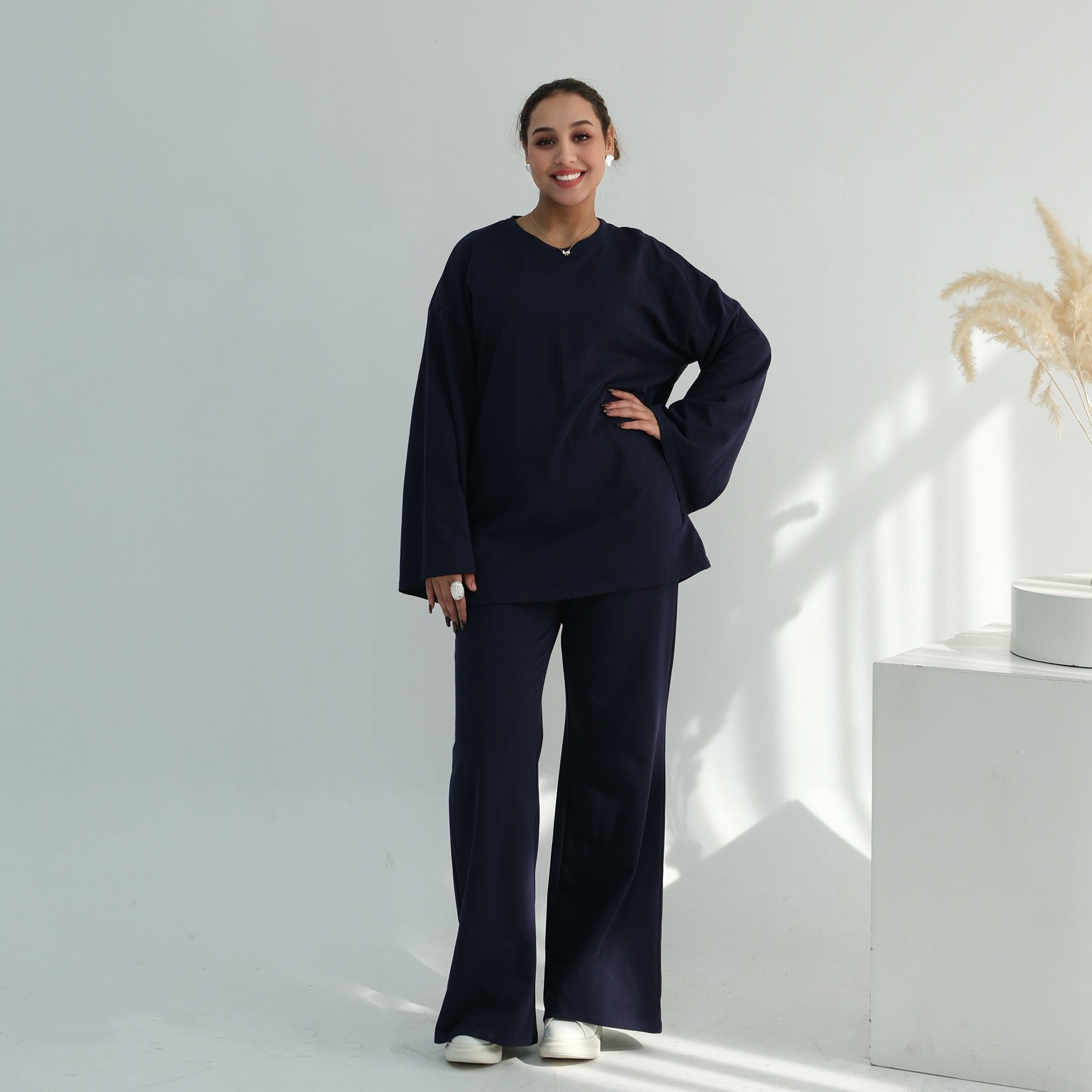 100% Cotton Oversized Top & Wide-Leg Trouser Set(MS450)