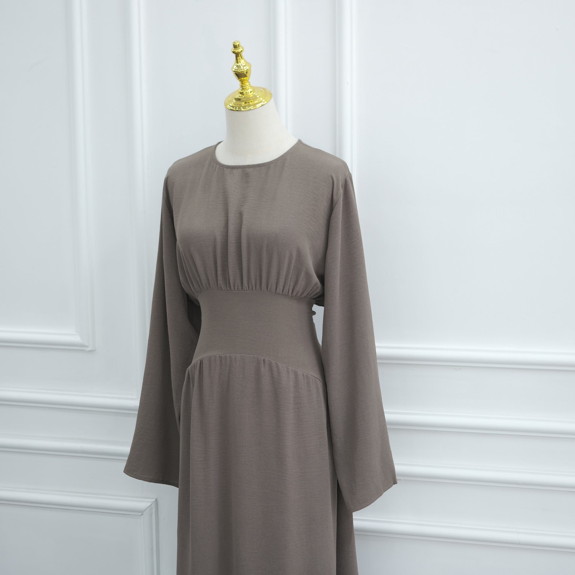 Ice Silk Crinkle Gathered Waist Maxi Dress(MS521)