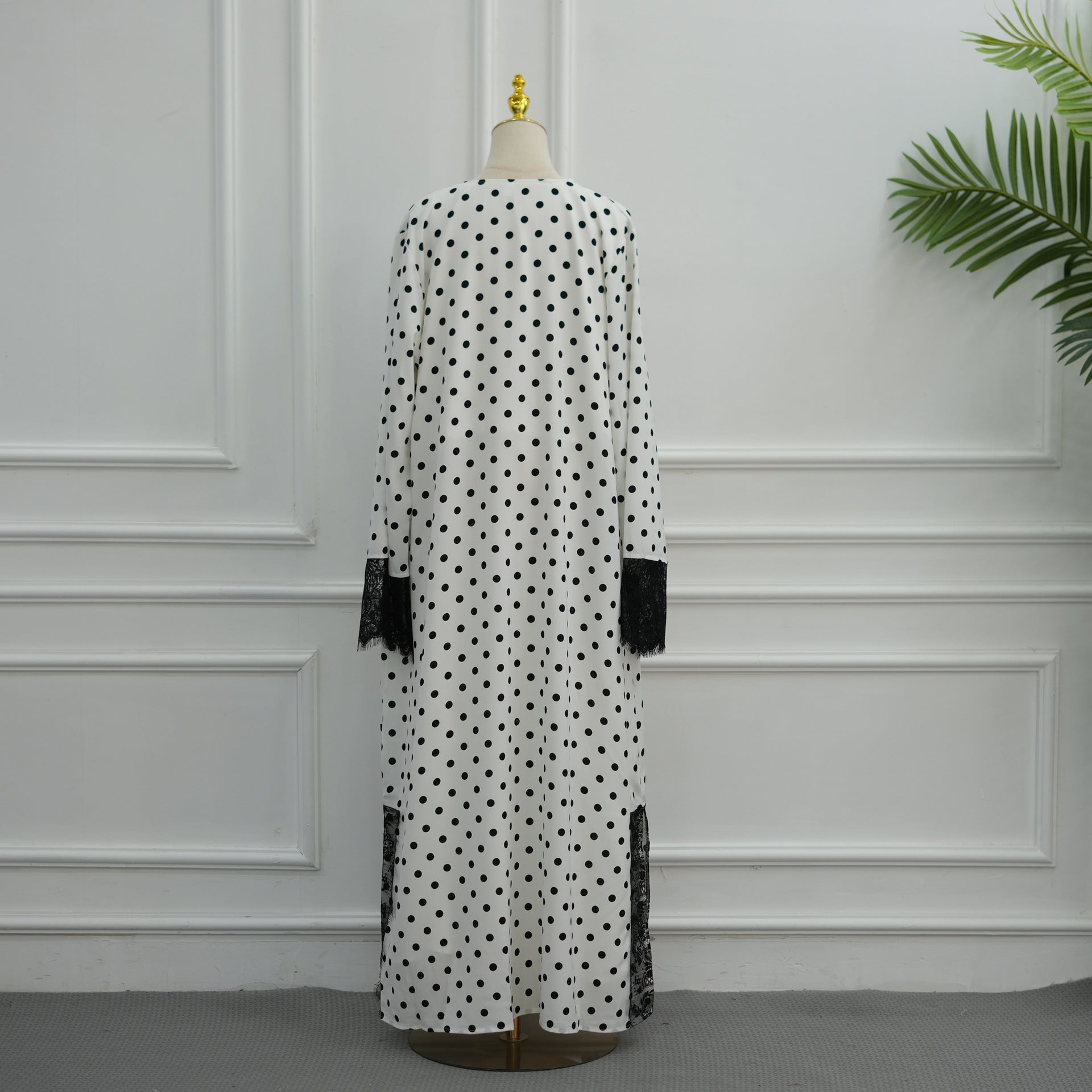 Polka Dot Lace-Trim Open Abaya & Matching Hijab Set(MOA343)