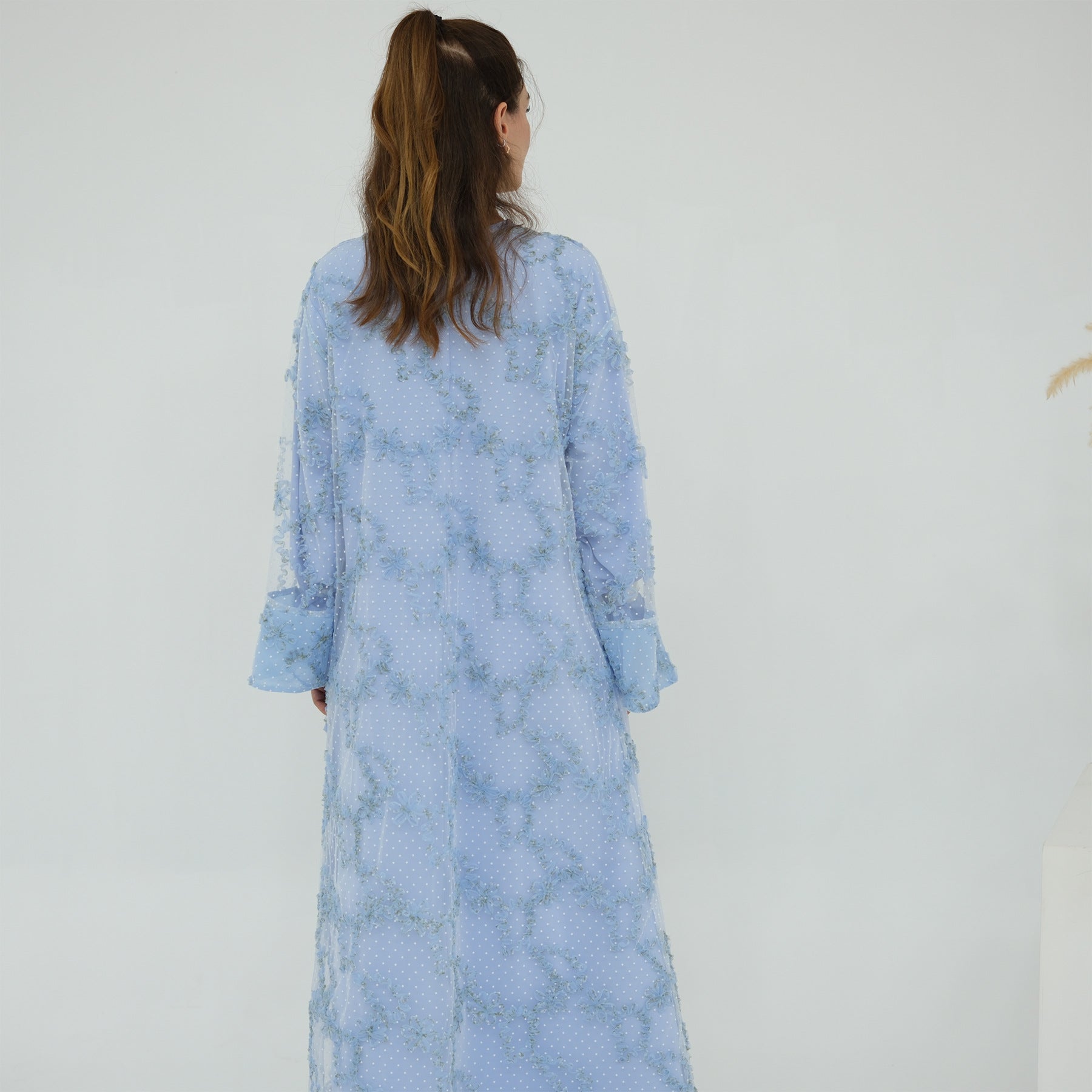 3D Floral Mesh Open Abaya(MOA288)