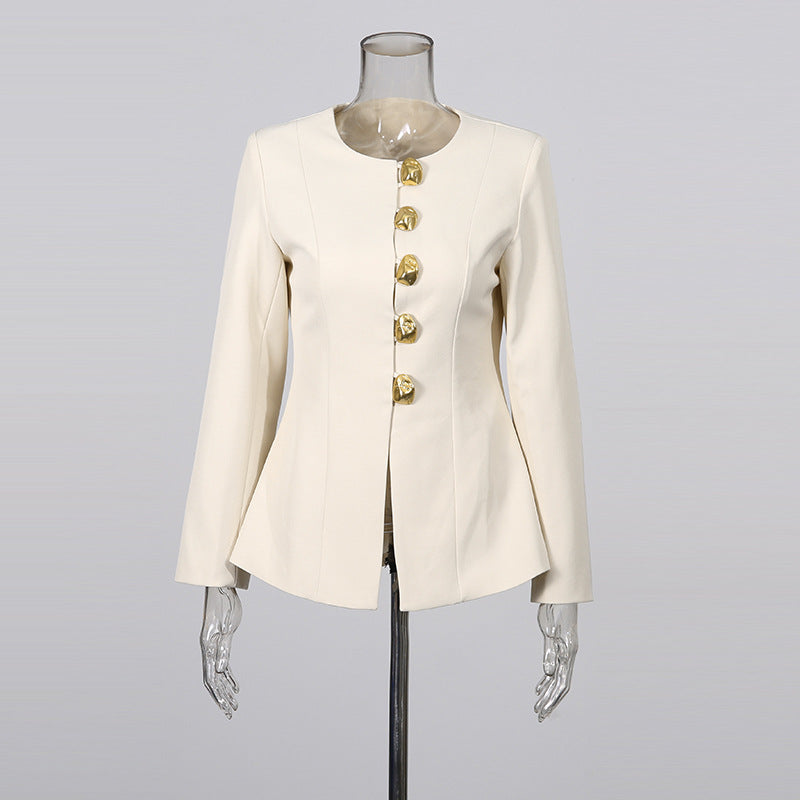 Gold Button Blazer & Straight Leg Pants Set(MS398)