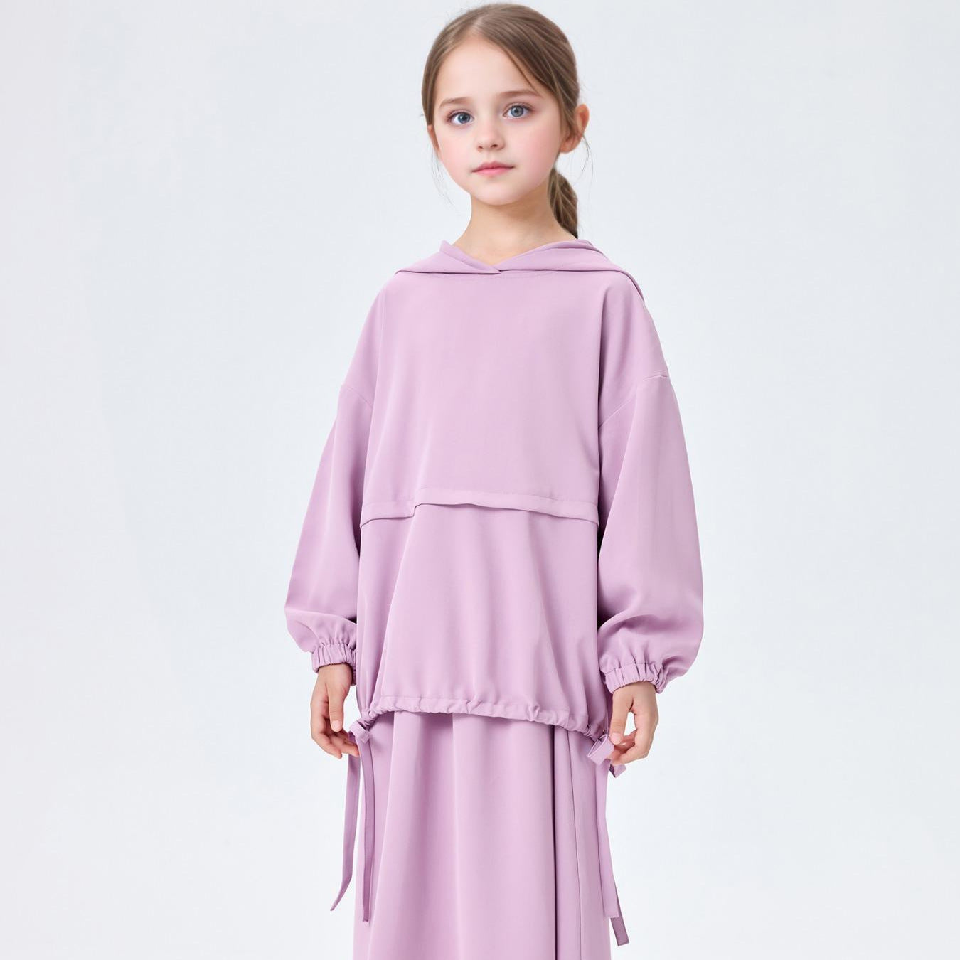 Girls Hooded Drawstring Top & Midi Skirt Two-Piece Set(MKG030)