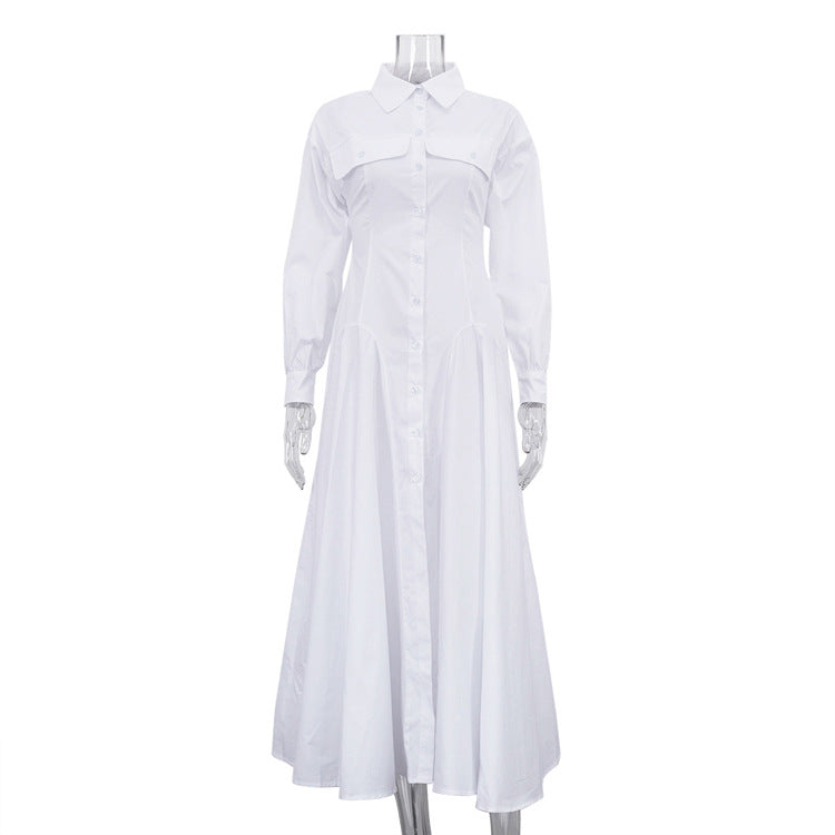Pleated White Shirt Maxi Dress(MS548)