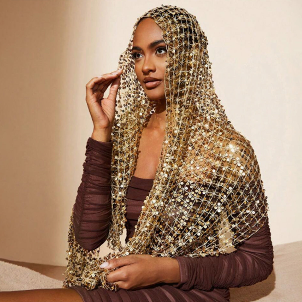 Sequin Mesh Shawl Hijab with Fringe(MH206)