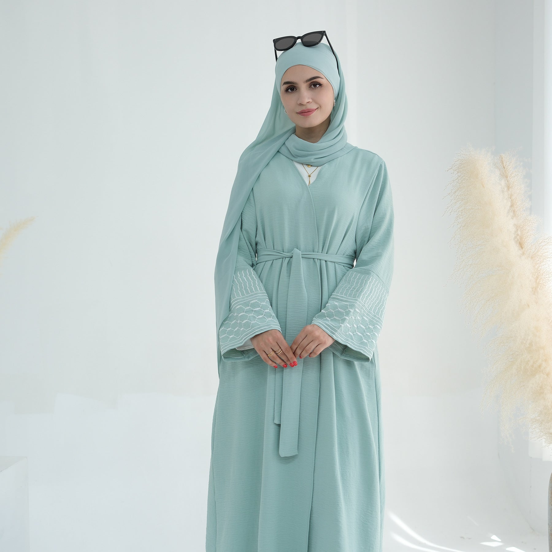 MOA072 Crepe Embroidered Open Abaya