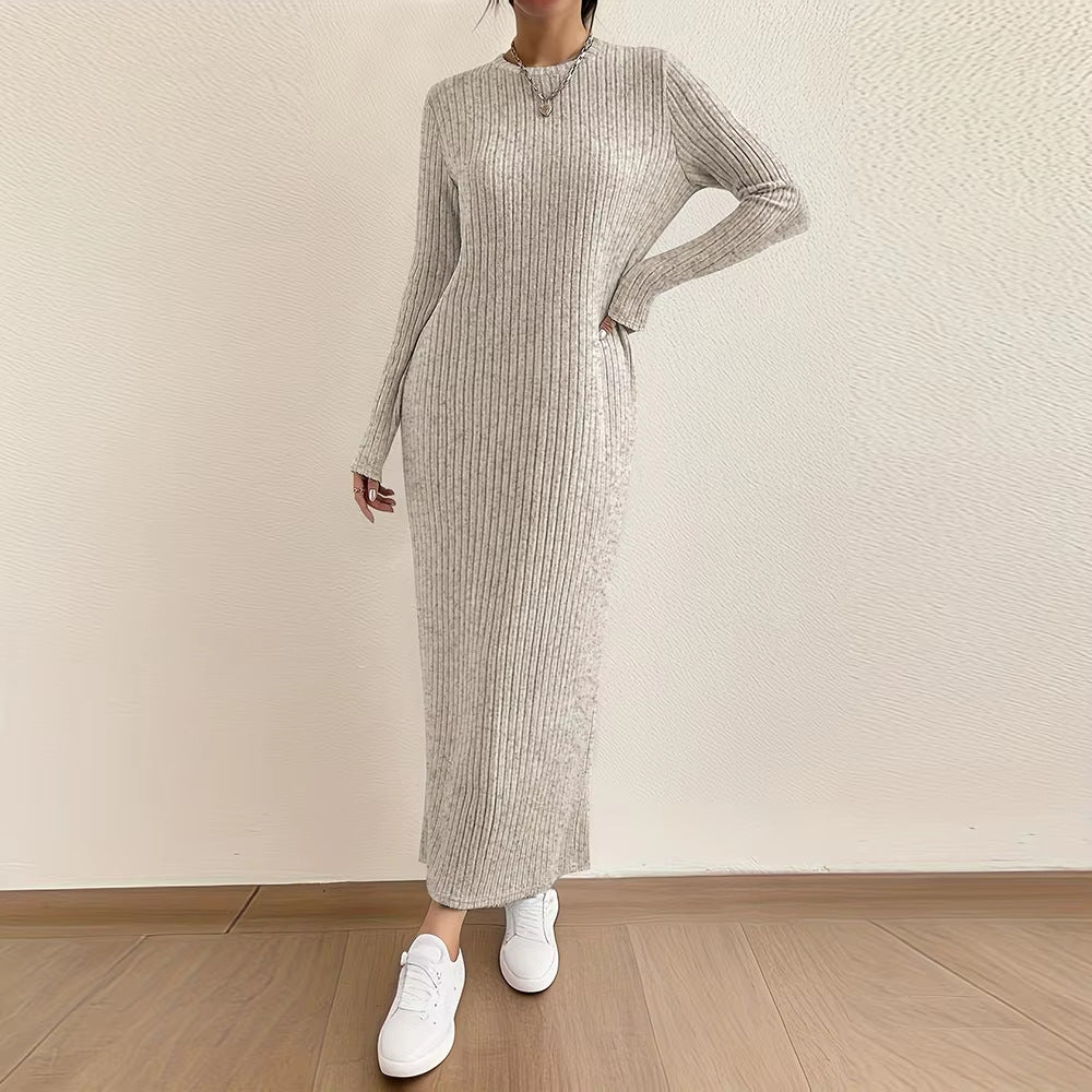 Ribbed Knit Maxi Dress | Long Sleeve Casual Sweater Dress(MS226)