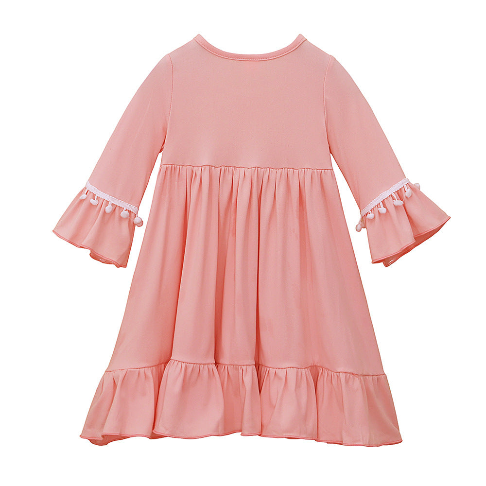 Girls Dress & Hijab Set with Pom-Pom Trim(MKG028)