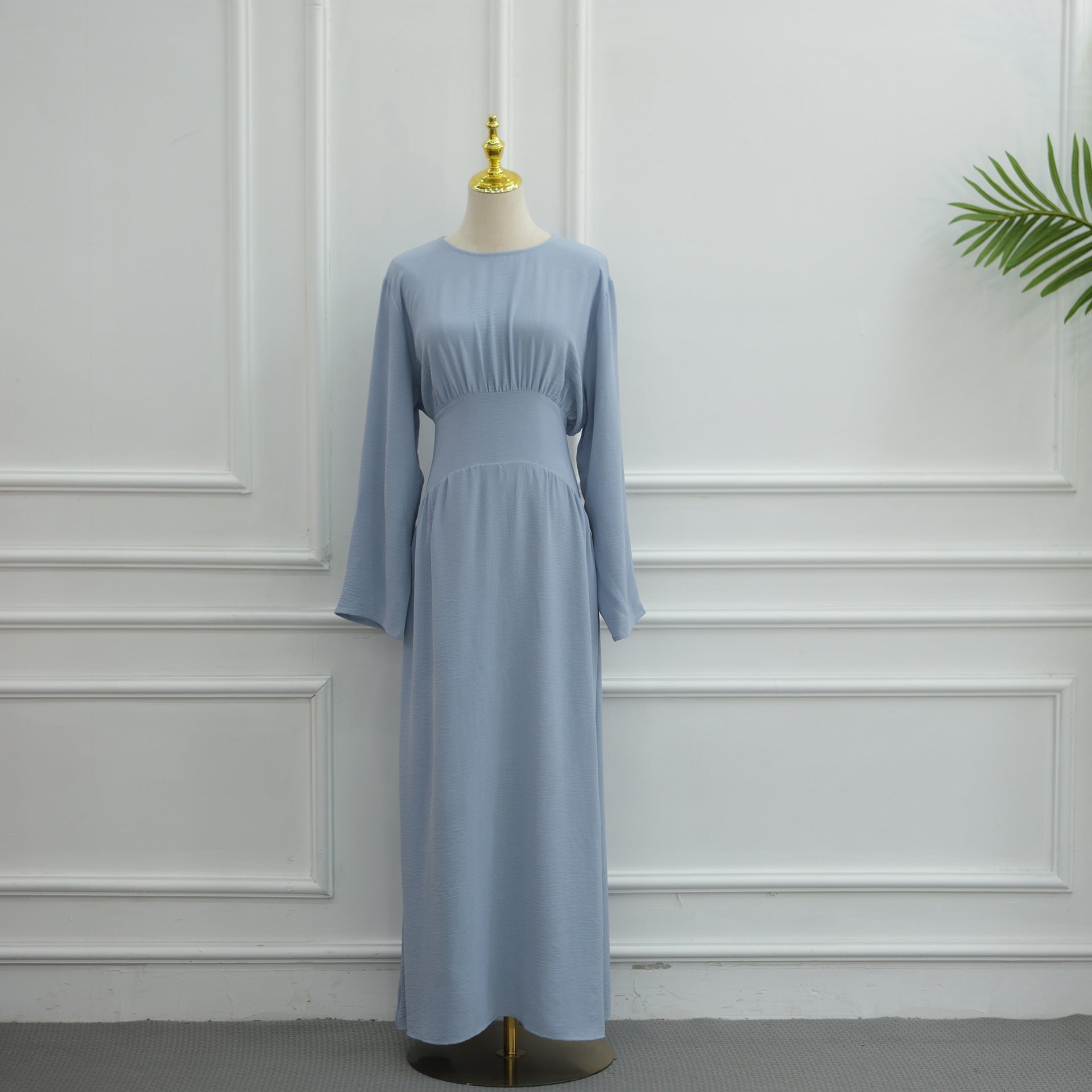 Ice Silk Crinkle Gathered Waist Maxi Dress(MS521)