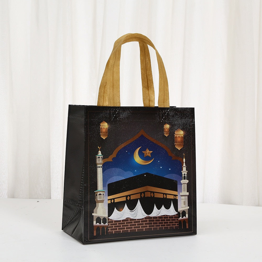 Ramadan Eid Mubarak Handheld Gift Bag Set | Kaaba Print Non-Woven Tote Bags (MAC388)