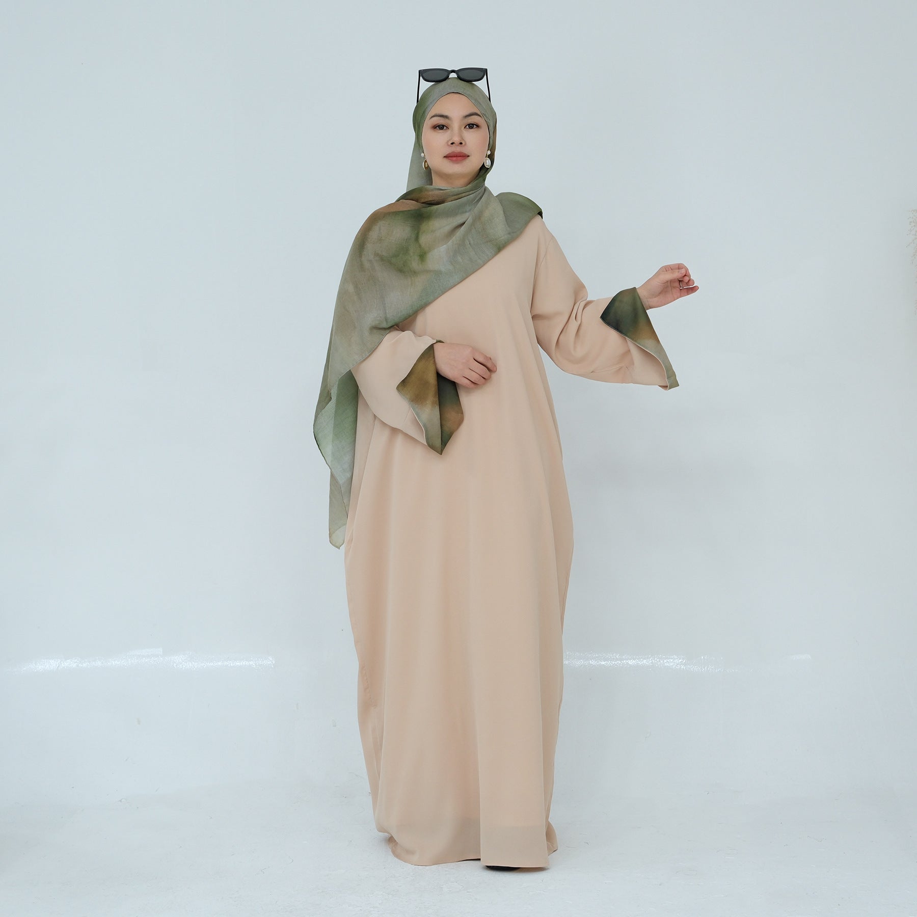 Printed Cuff Nida Abaya & Hijab Set | Relaxed Pocket Maxi Dress(MA360)