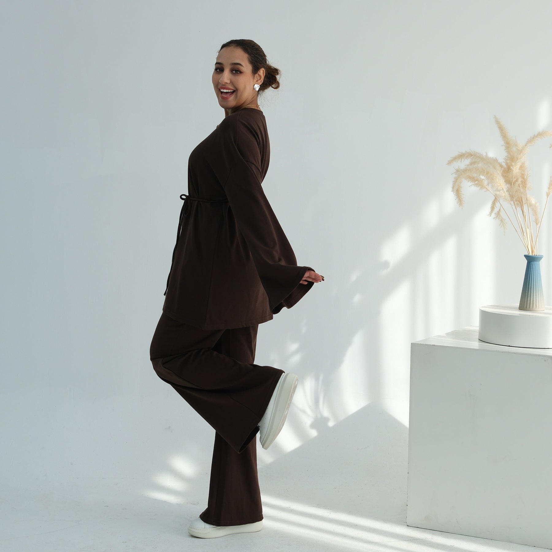 100% Cotton Oversized Top & Wide-Leg Trouser Set(MS450)