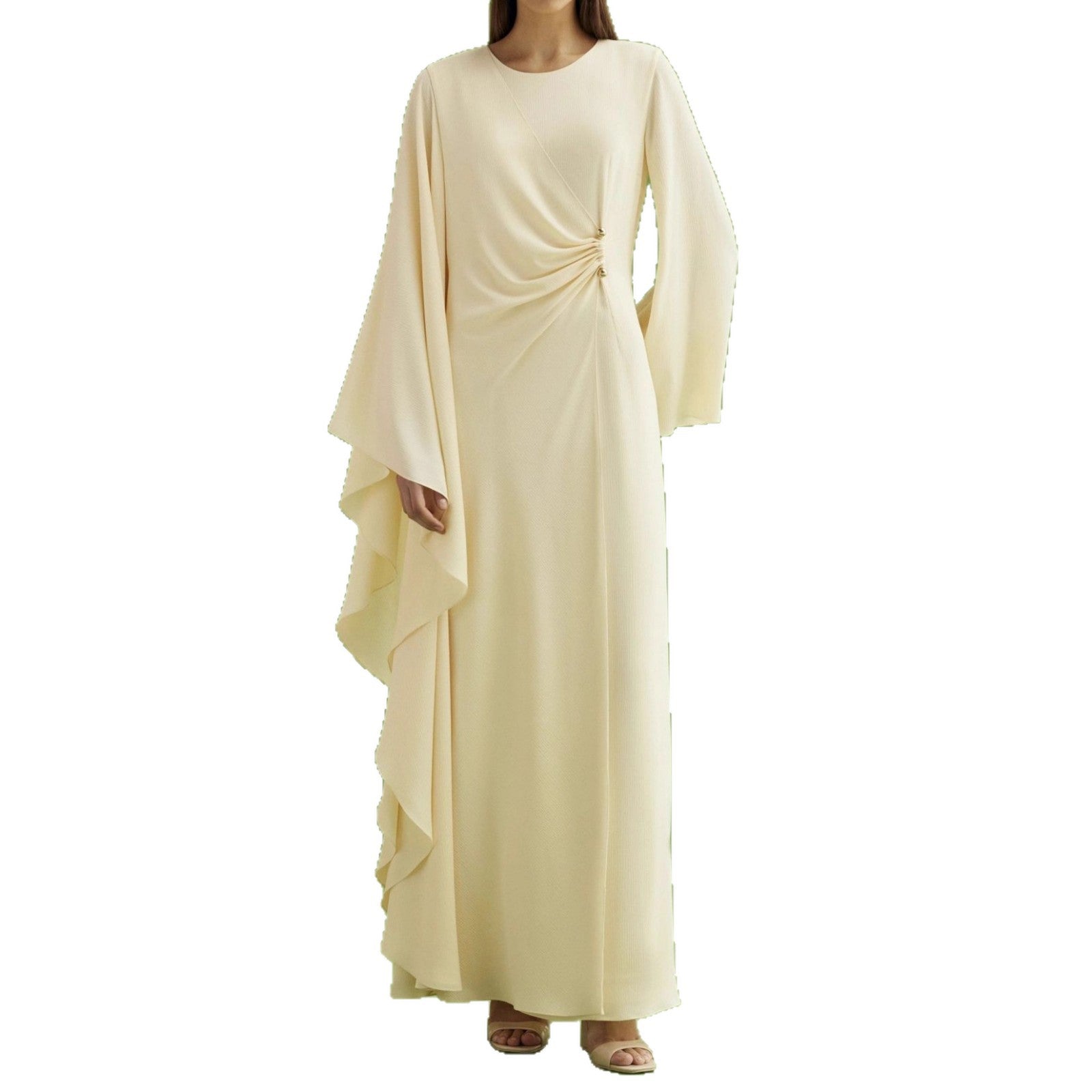 Cream Ruched Waist Abaya(MS283)