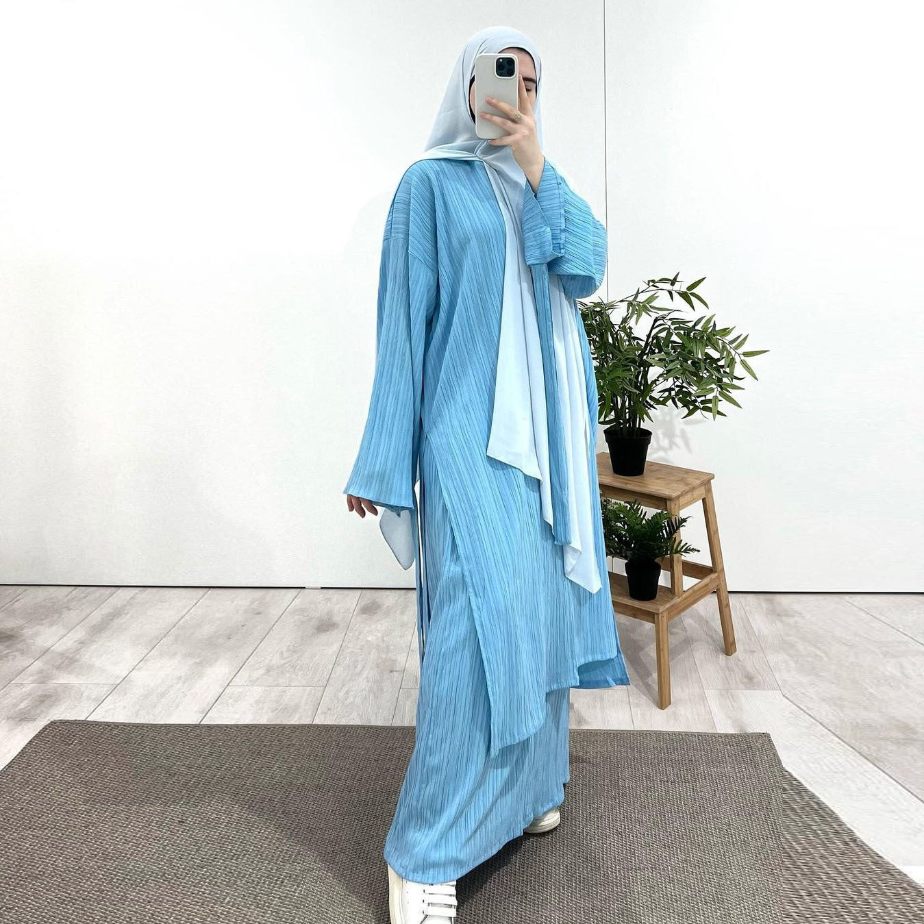 Muslim Modest Fashion Wrinkle-Texture Robe Skirt Set(MS103)