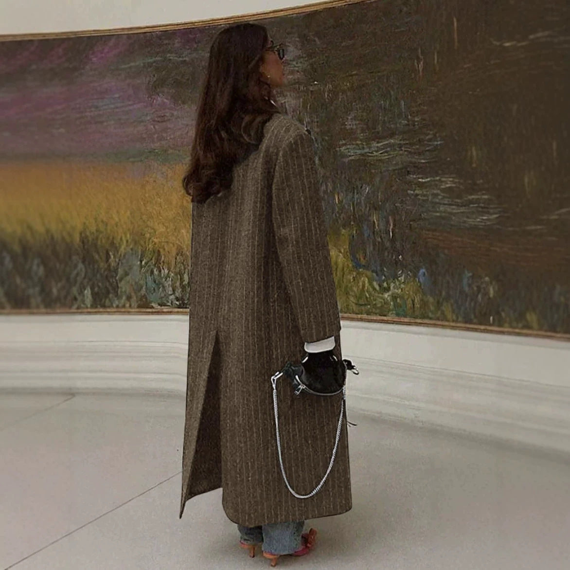Oversized Pinstripe Maxi Coat(MS550)