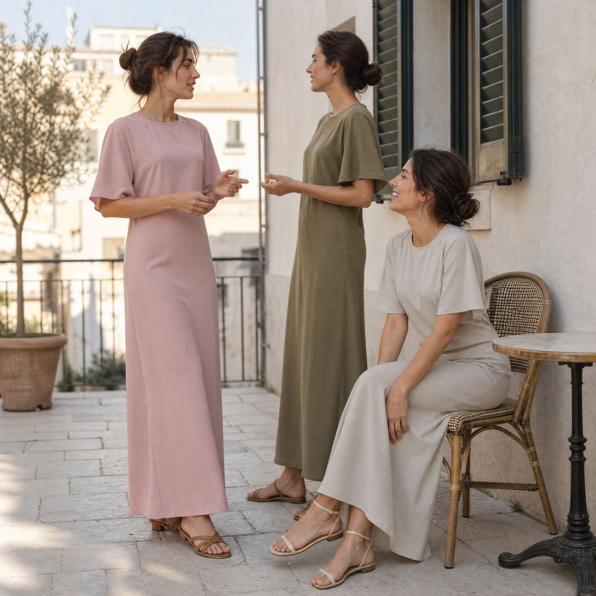 Belted Inner Maxi Dress | Minimalist Mid-Sleeve Layering Dress(MS568)