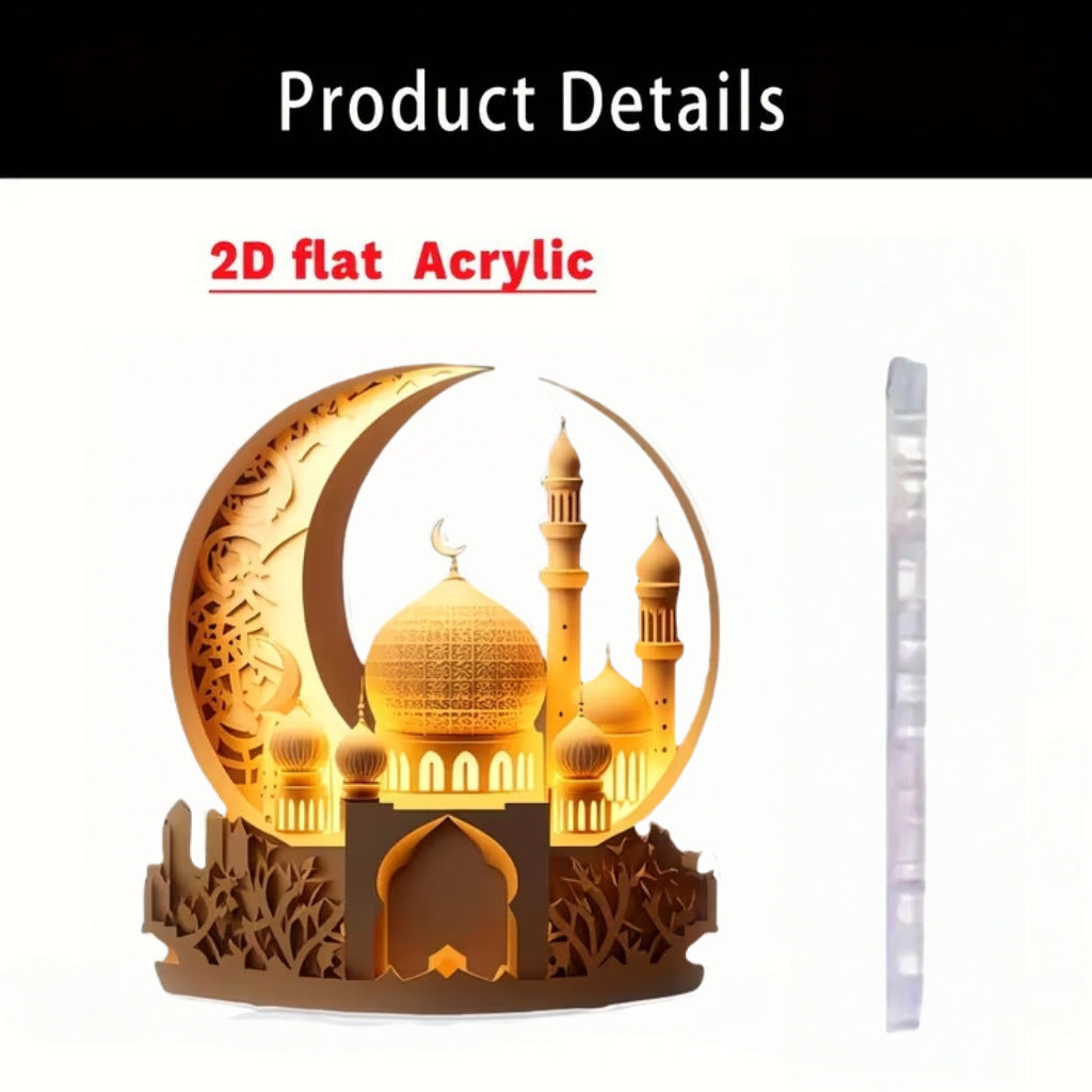 Islamic Crescent with Islamic Motifs Acrylic Desktop Ornament (MAC398)