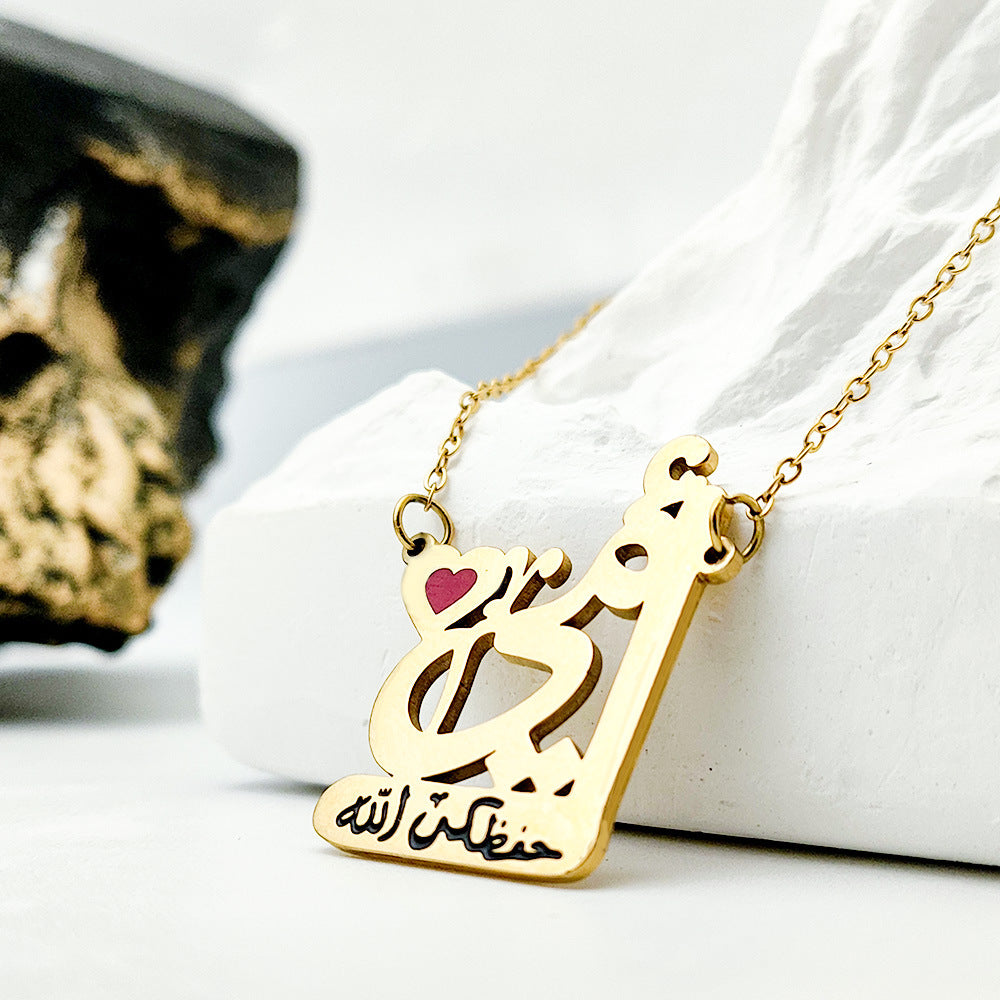 Simple Red Love Lettering Stainless Steel 18K Gold Plated Oil Dripping Necklace(MAC230)(WITH GIFT BOX)