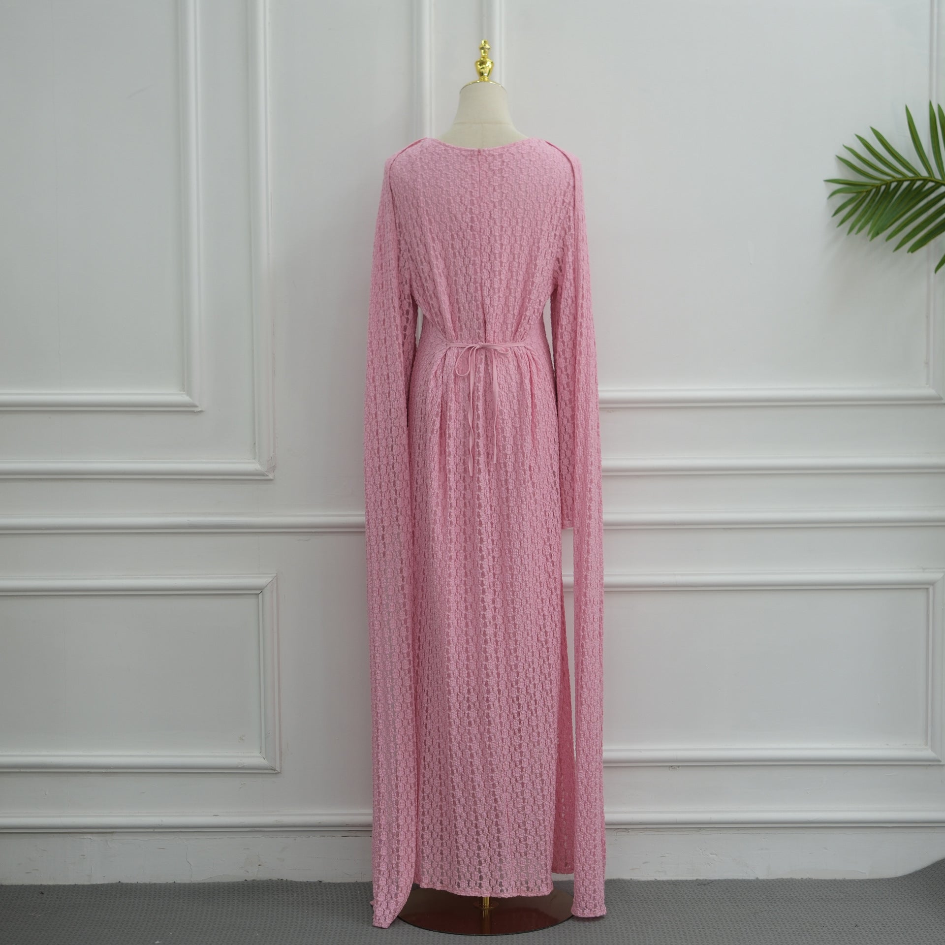Textured Floral Lace Cape-Sleeve Lined Maxi Dress(MS519)