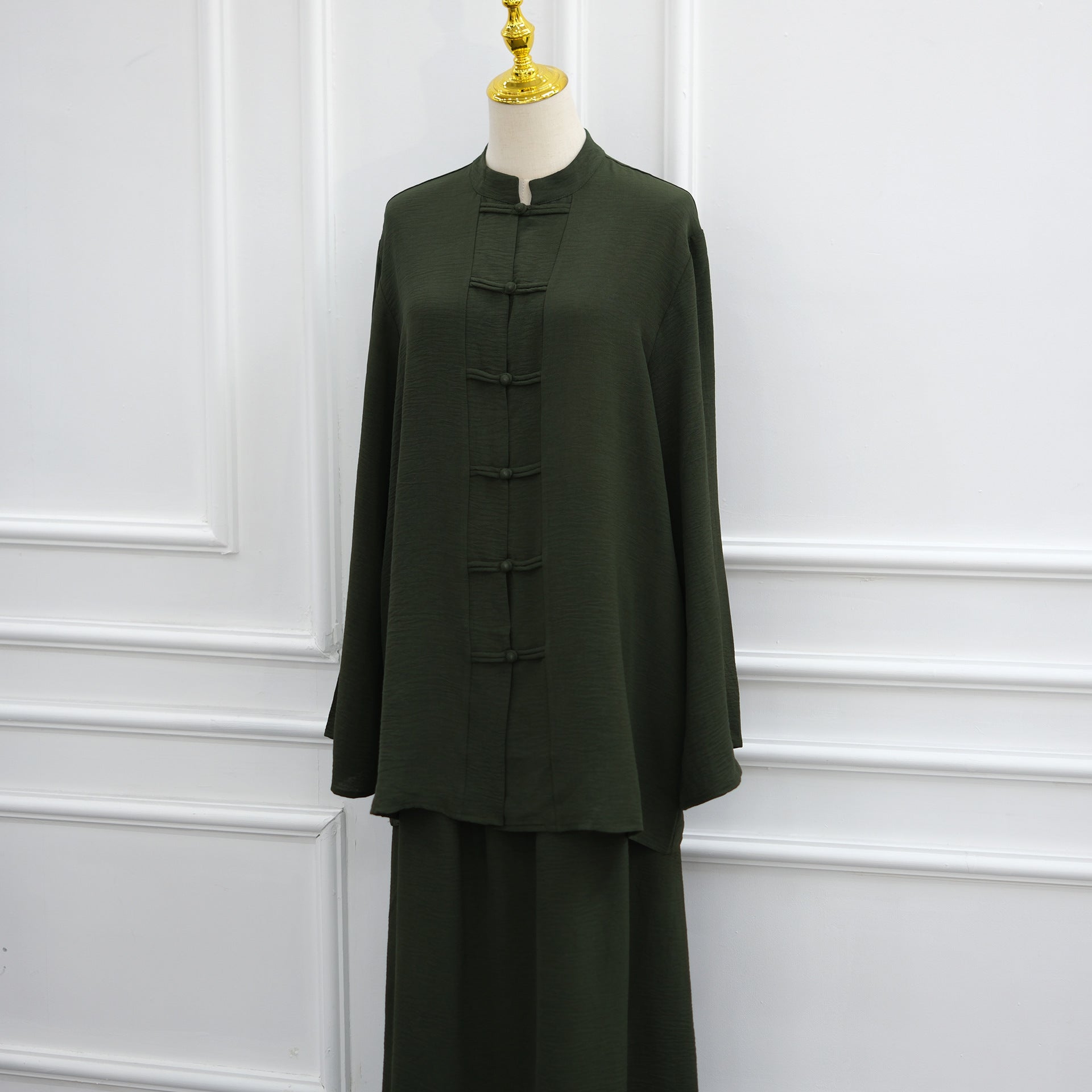 Tunique à boutons grenouille chinois et jupe maxi doublée deux-pièces (MS514)