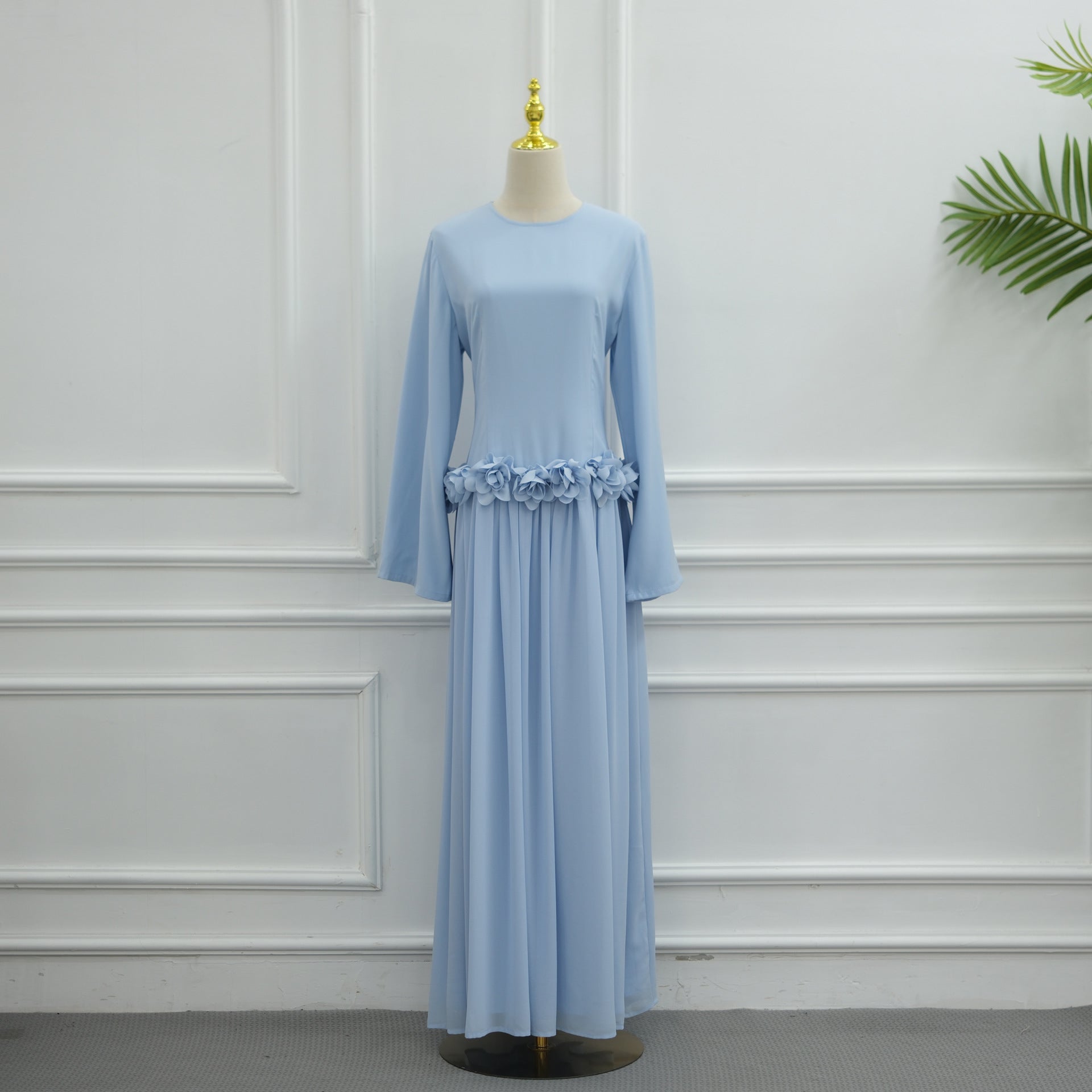 3D Rose Waist Fitted Maxi Dress(MS515)