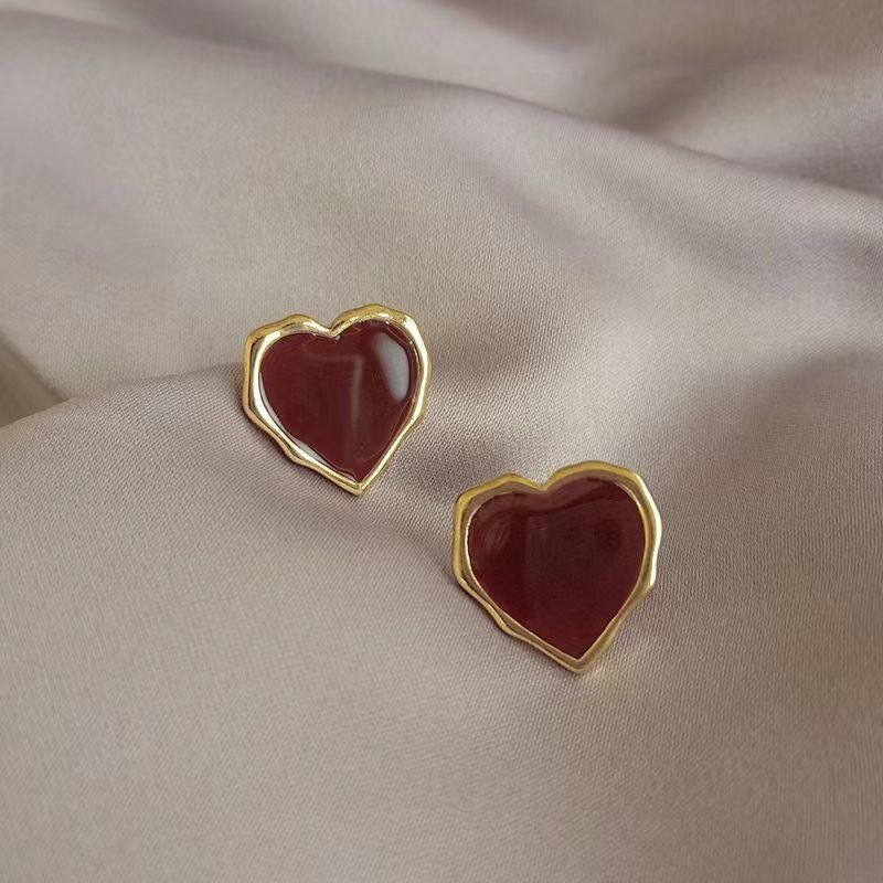 Vintage Wine Red Pearl Stud Earrings（MAC466）