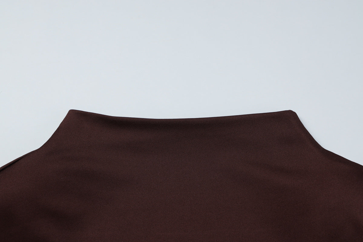 Ruched Bodycon Gown with Metal Hardware | High Neck Modal Maxi Dress(MS233)