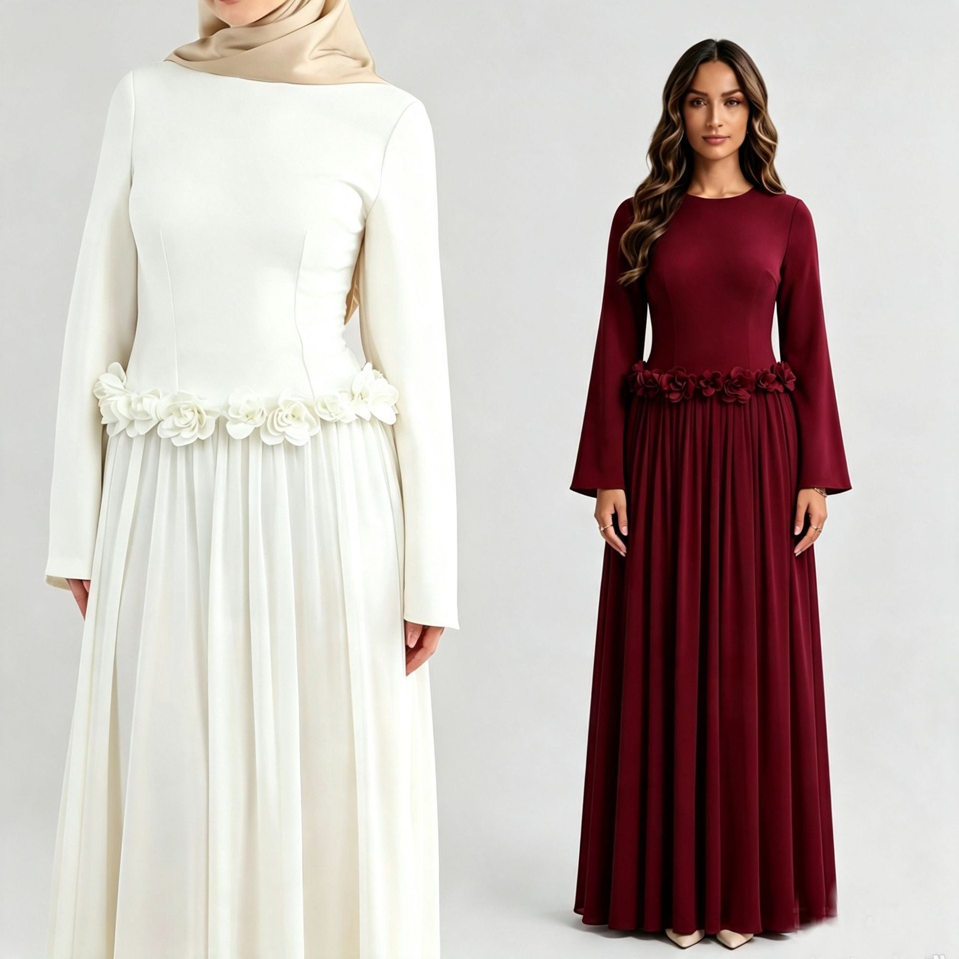 3D Rose Waist Fitted Maxi Dress(MS515)