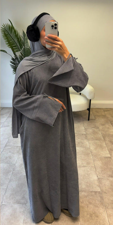 Autumn Bow-Sleeve Corduroy Abaya | Modest Muslim Women's Luxury Wear. (MA248)