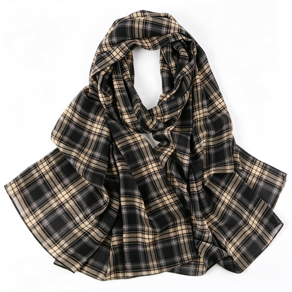 Vintage Tartan Plaid Lightweight Hijab Scarf(MH258)