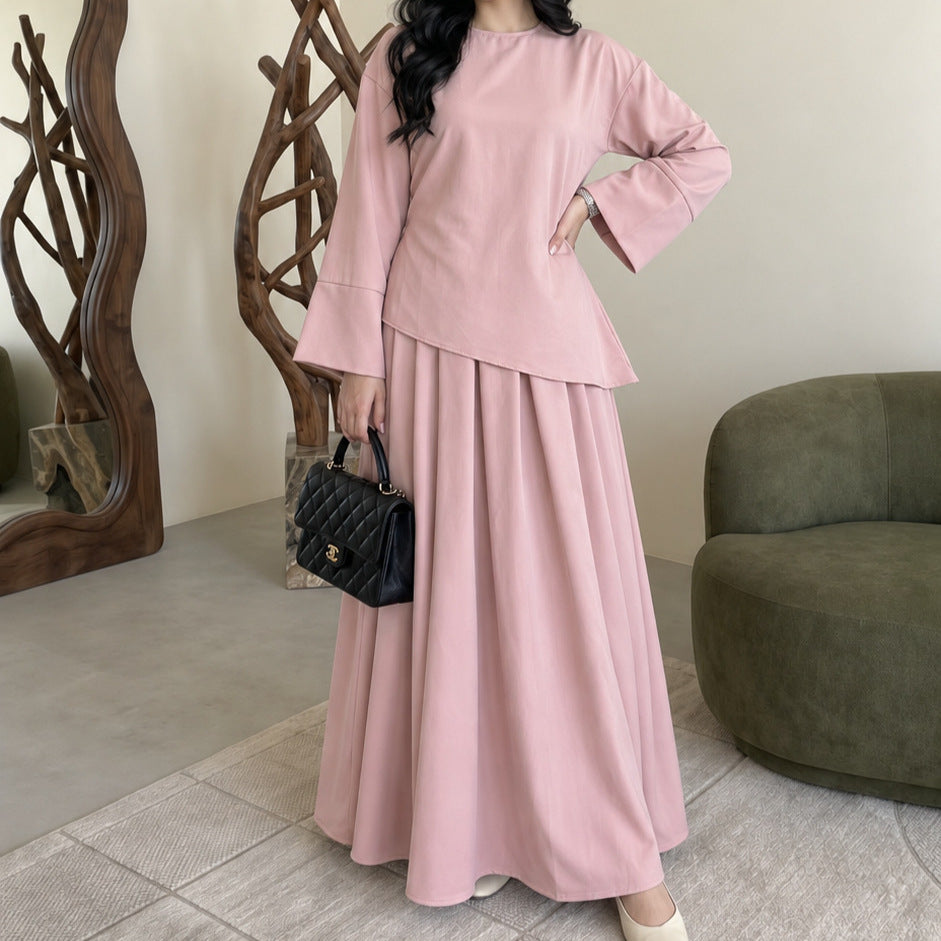 Solid Colour Top & Maxi Skirt Set(MS556)