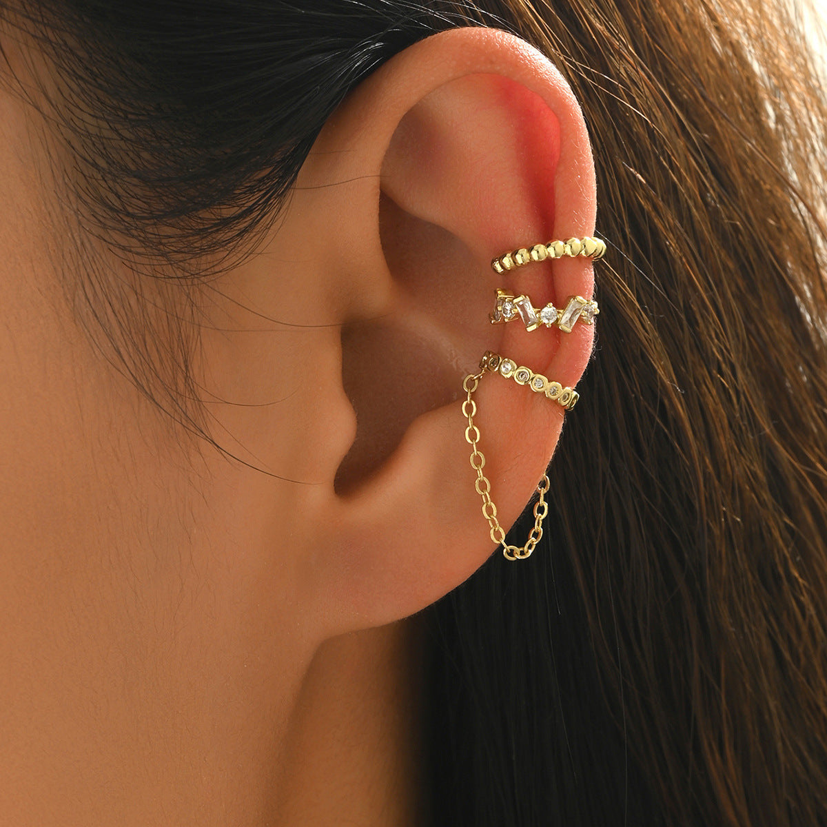 Chain Tassel Crystal Ear Cuff Set (MAC413)