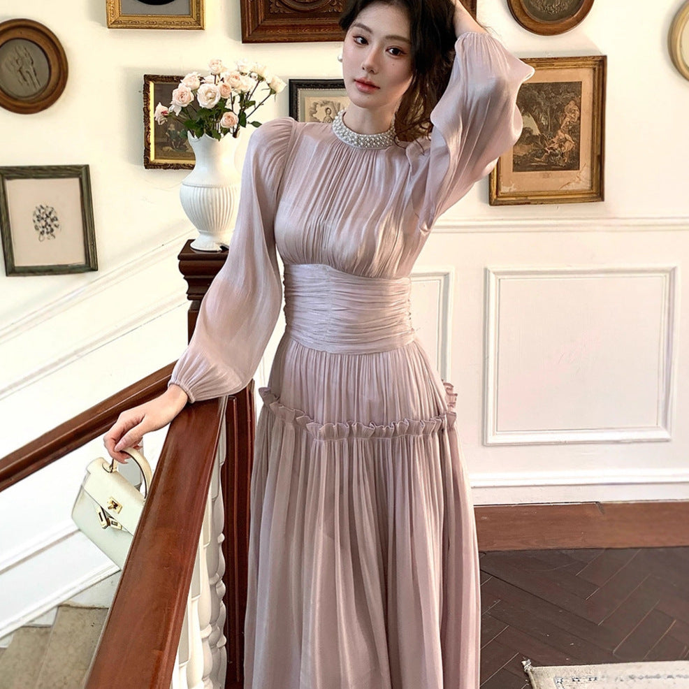 Beaded High-Neck A-Line Maxi Dress(MS553)