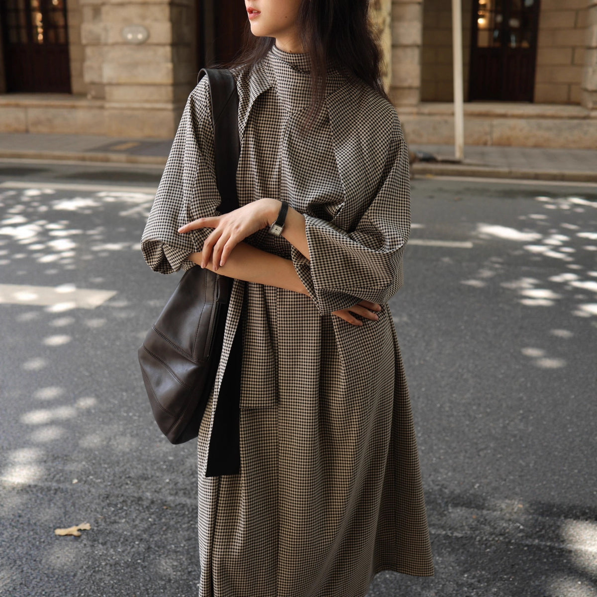 Plaid Belted Trench Dress(MS552)