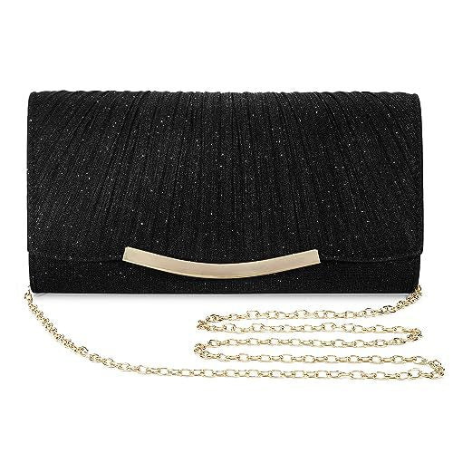 Styled view of shimmering pleated clutch held for evening occasion