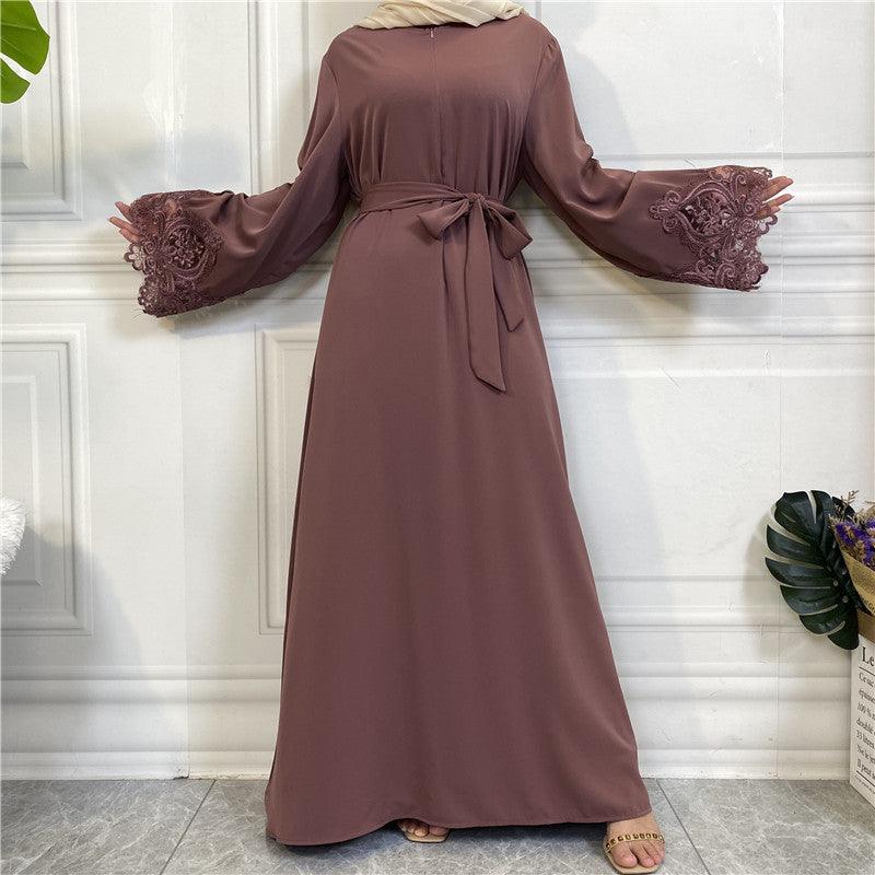 MA060 Floral Lace Zip Abaya - Mariam's Collection