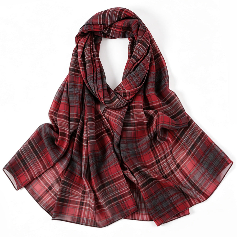 Vintage Tartan Plaid Lightweight Hijab Scarf(MH258)