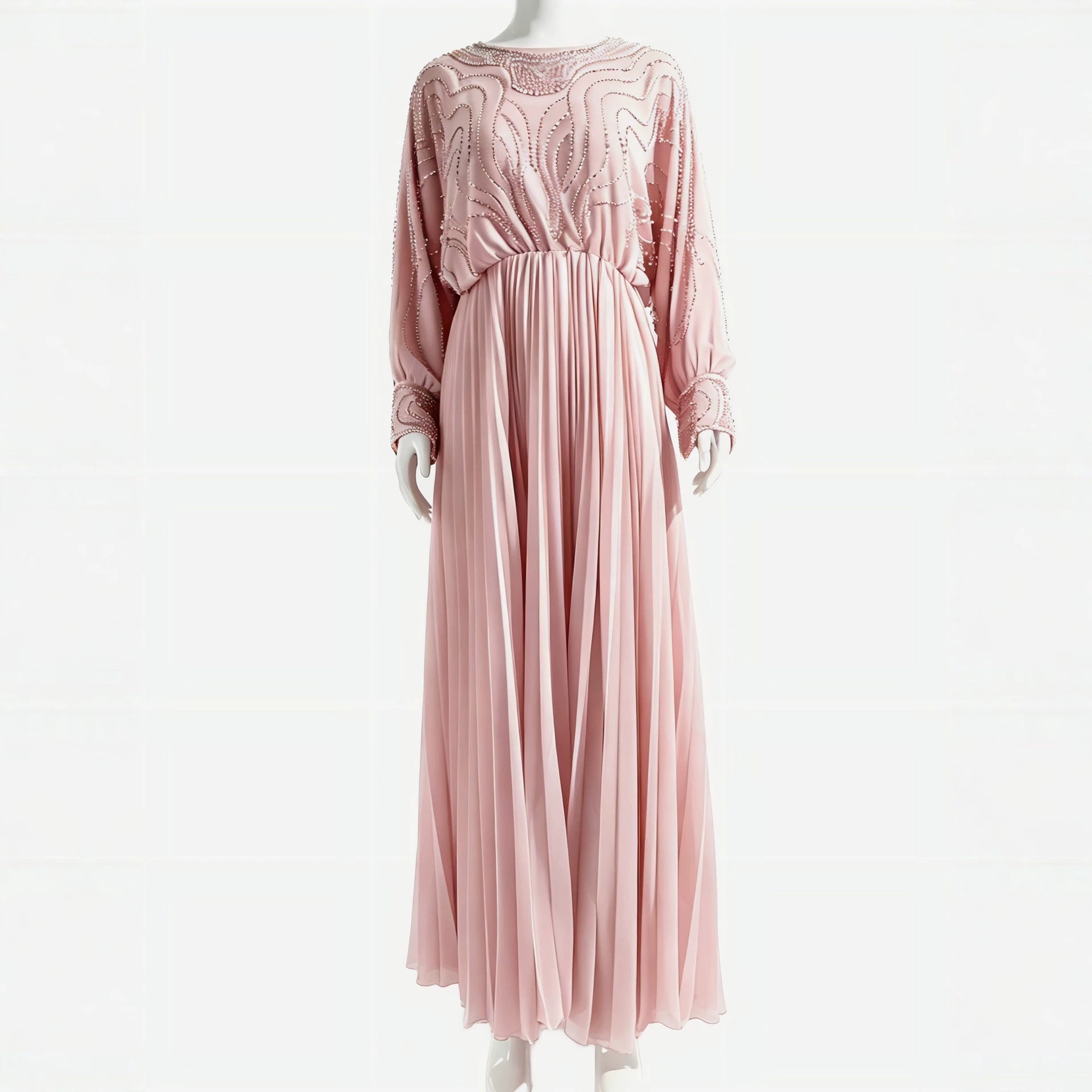 Handbeaded Pearl & Crystal Batwing Maxi Dress(MS529)