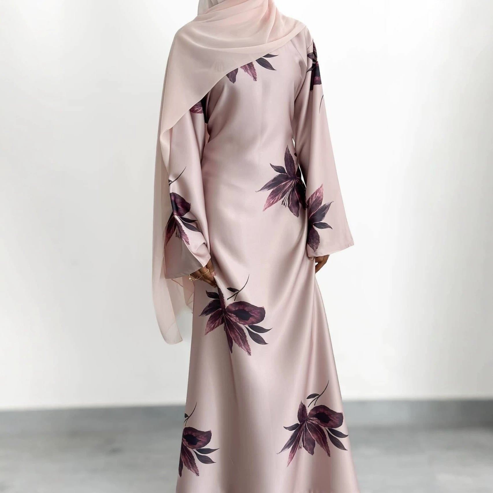 Floral Print Maxi Dress with Cape Sleeves(MS440)