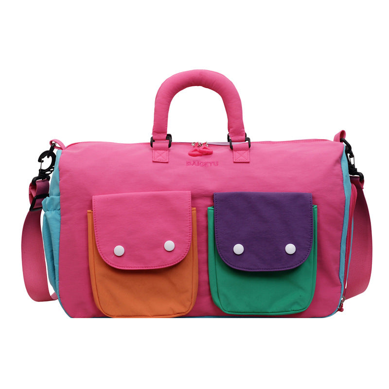 Colorblock Travel Duffel Bag - Lightweight Carry-On Weekender Bag with Shoulder Strap & Exterior Pockets（MAC480）