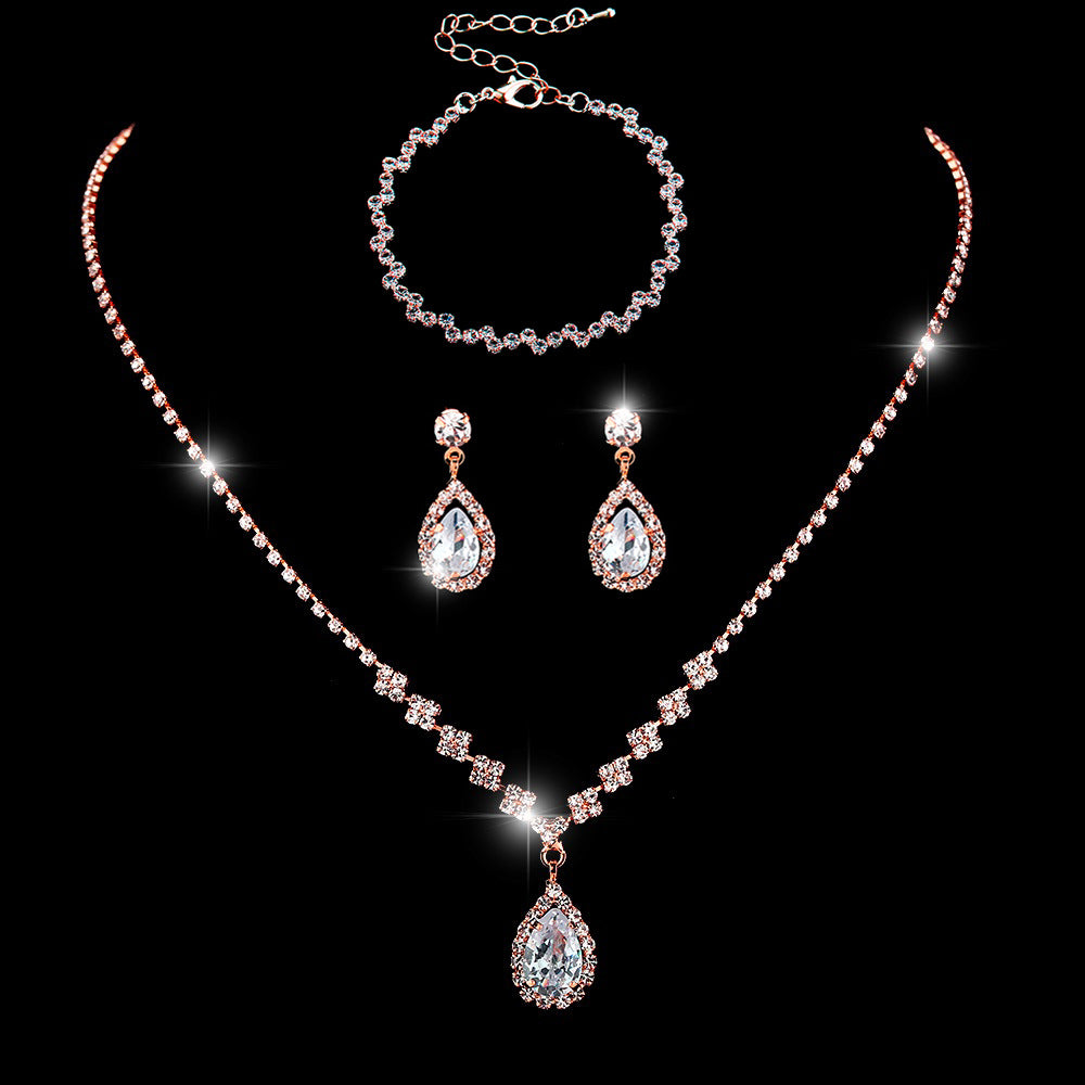 MAC181 Brilliant Full Diamond Zircon Drop Necklace And Earrings - Mariam's Collection