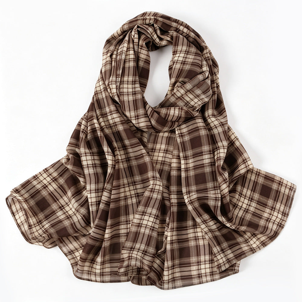 Vintage Tartan Plaid Lightweight Hijab Scarf(MH258)