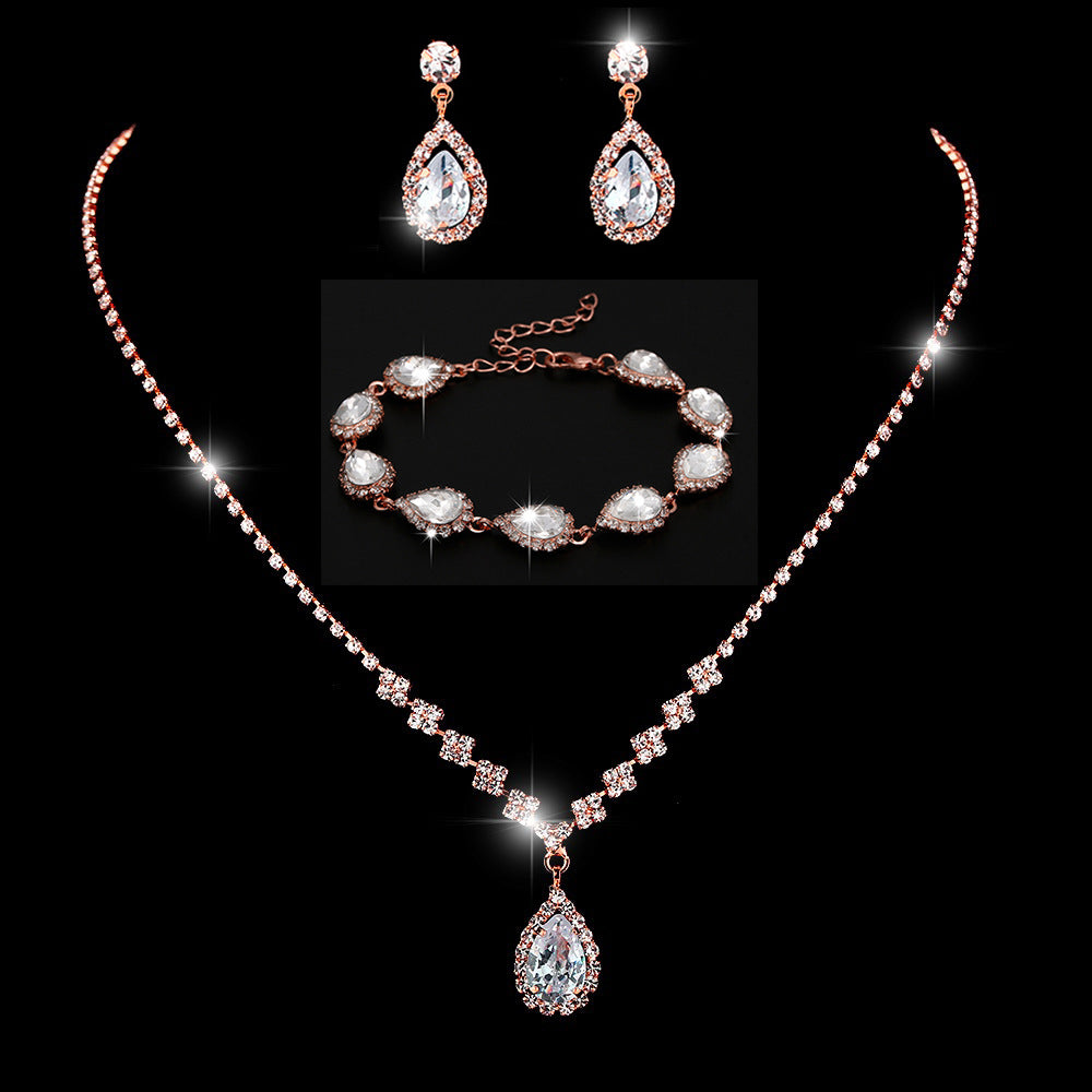 MAC181 Brilliant Full Diamond Zircon Drop Necklace And Earrings - Mariam's Collection