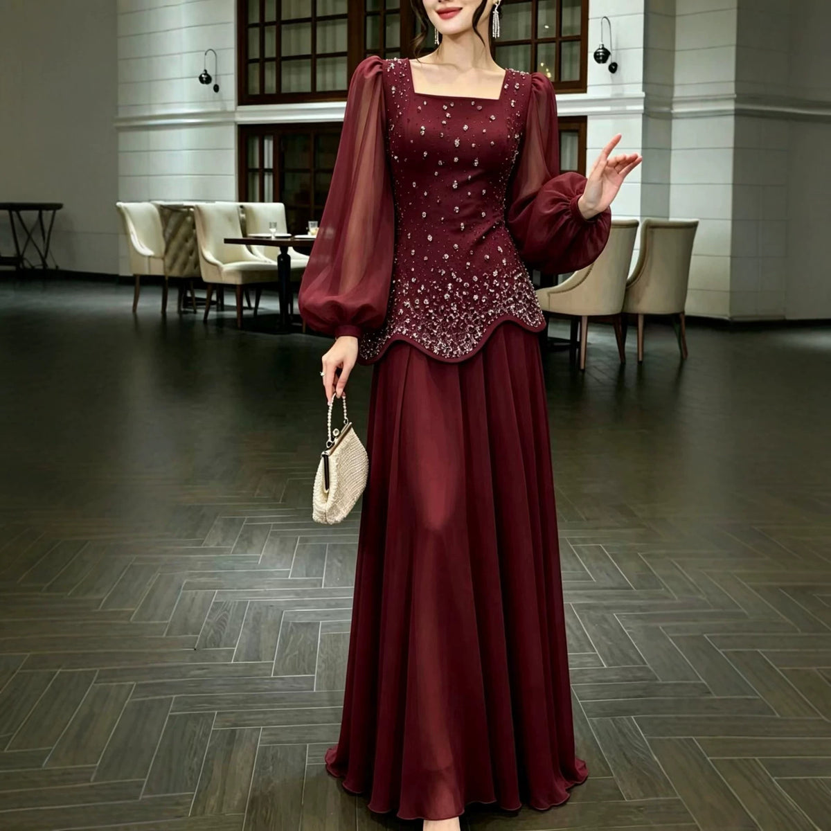 Luxury Rhinestone Top & Maxi Skirt Set(MS561)