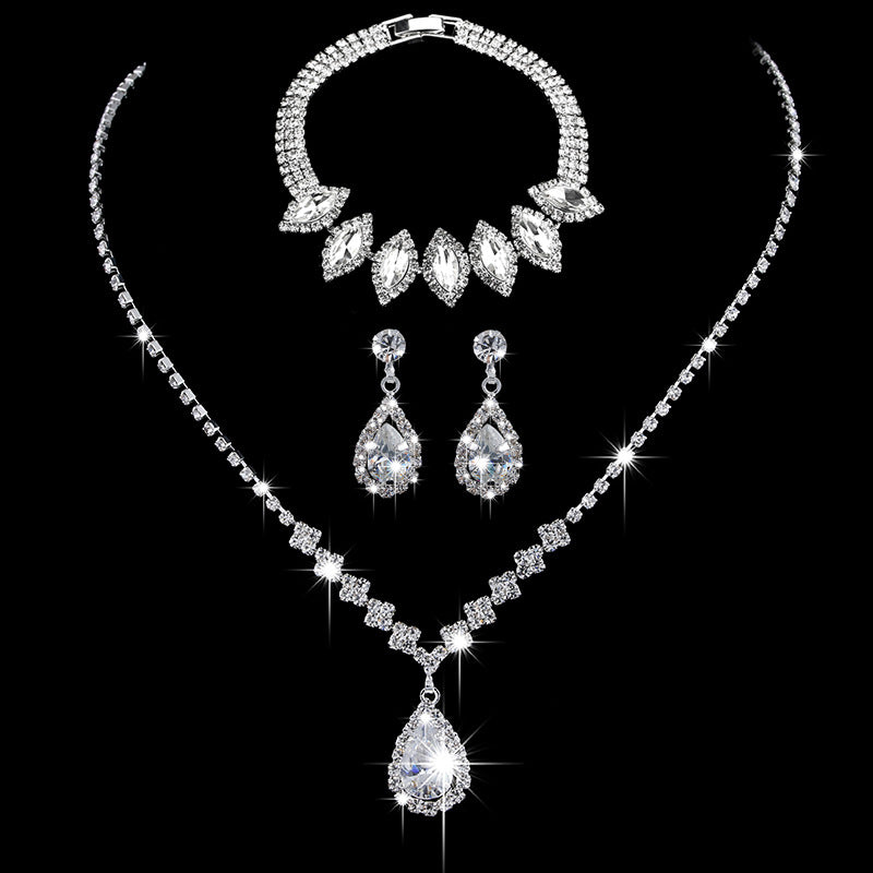 MAC181 Brilliant Full Diamond Zircon Drop Necklace And Earrings - Mariam's Collection