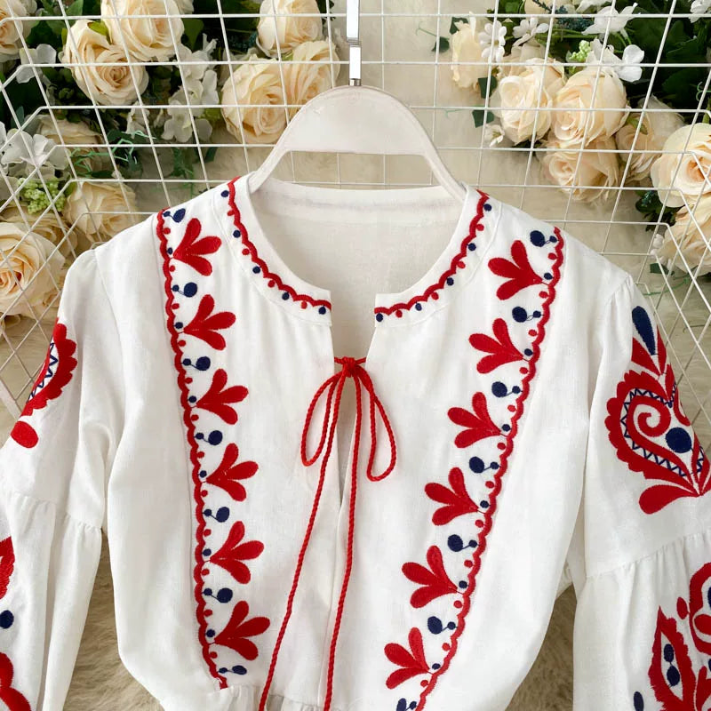 Bohemian Embroidered Linen-Look Maxi Dress(MS435)