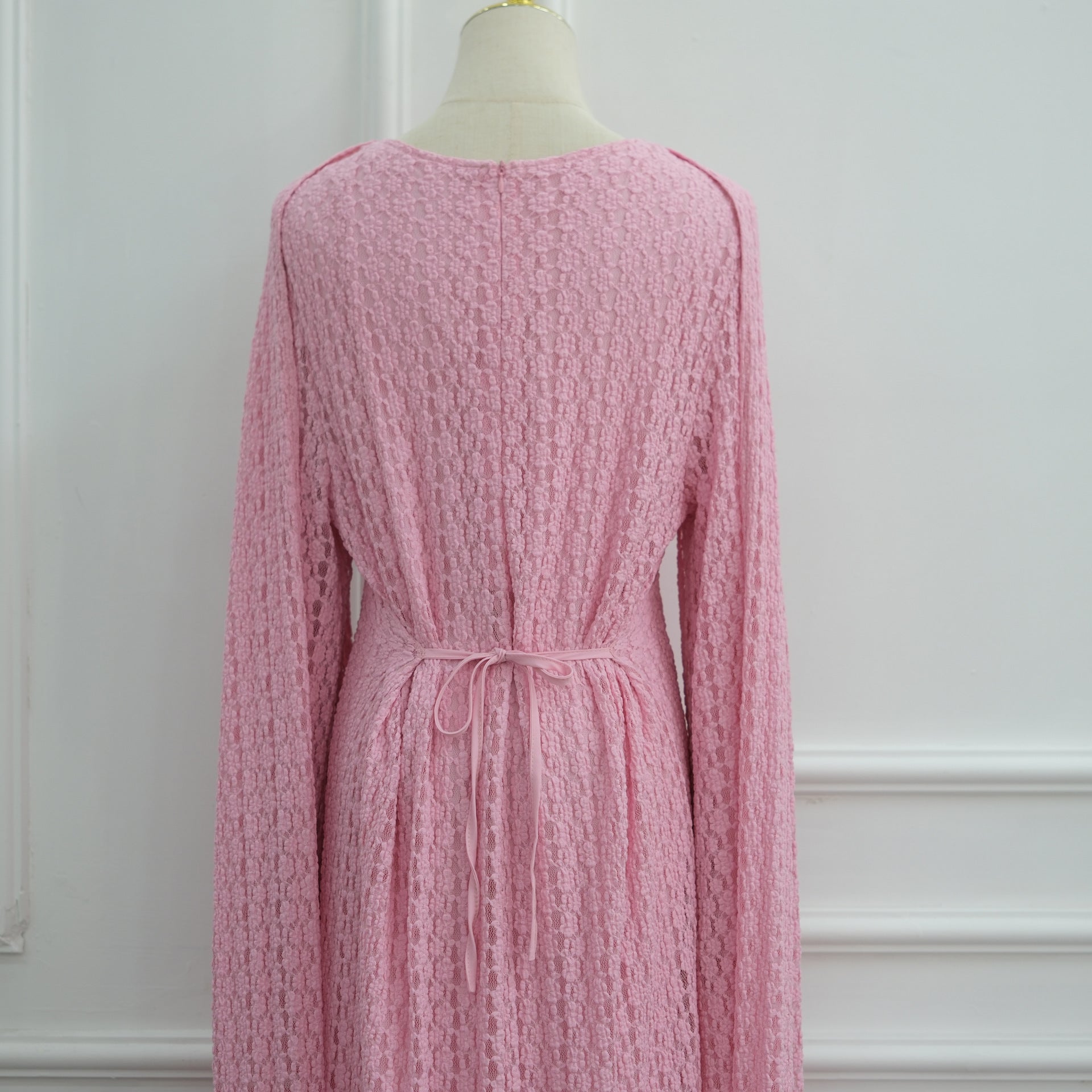 Textured Floral Lace Cape-Sleeve Lined Maxi Dress(MS519)