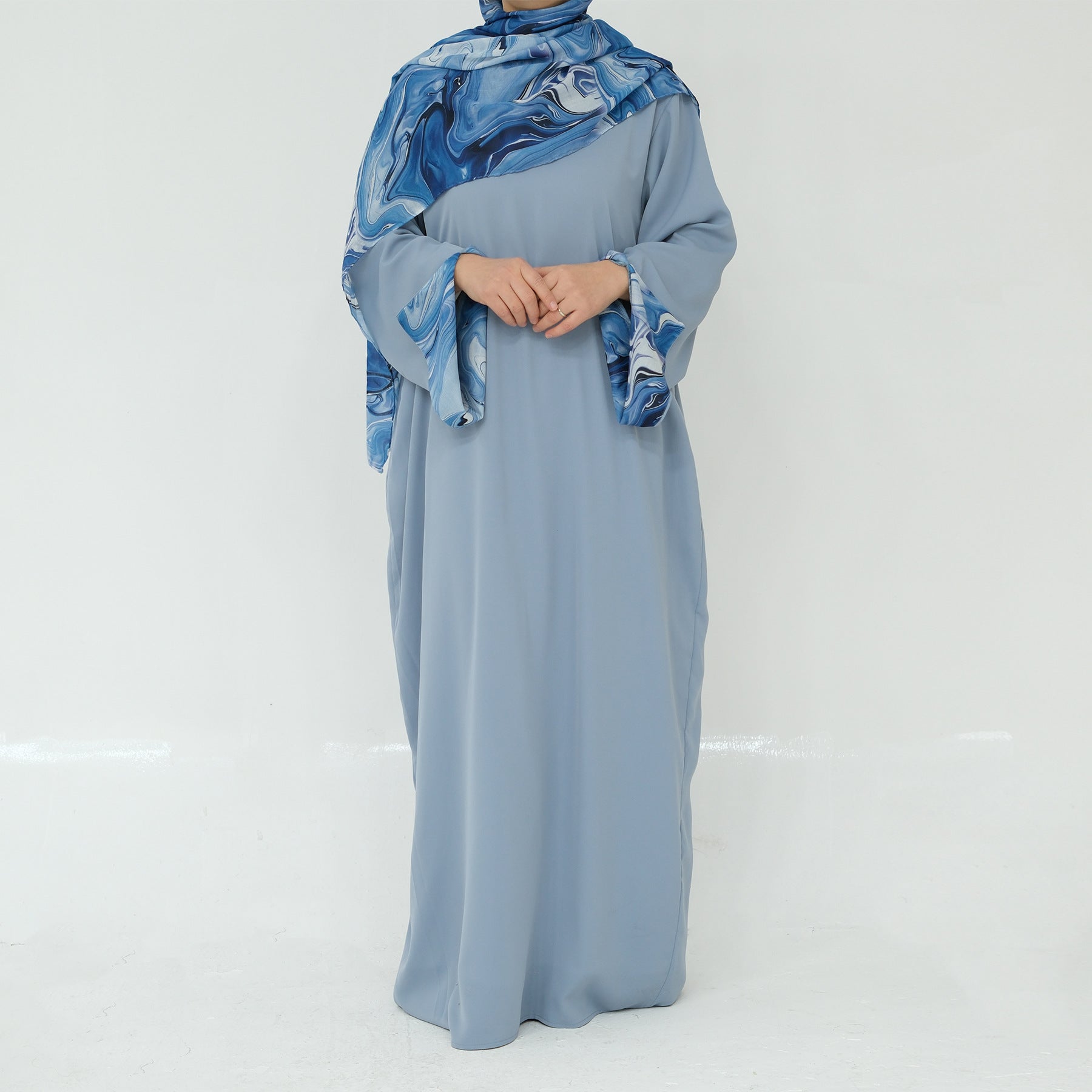 Printed Cuff Nida Abaya & Hijab Set | Relaxed Pocket Maxi Dress(MA360)