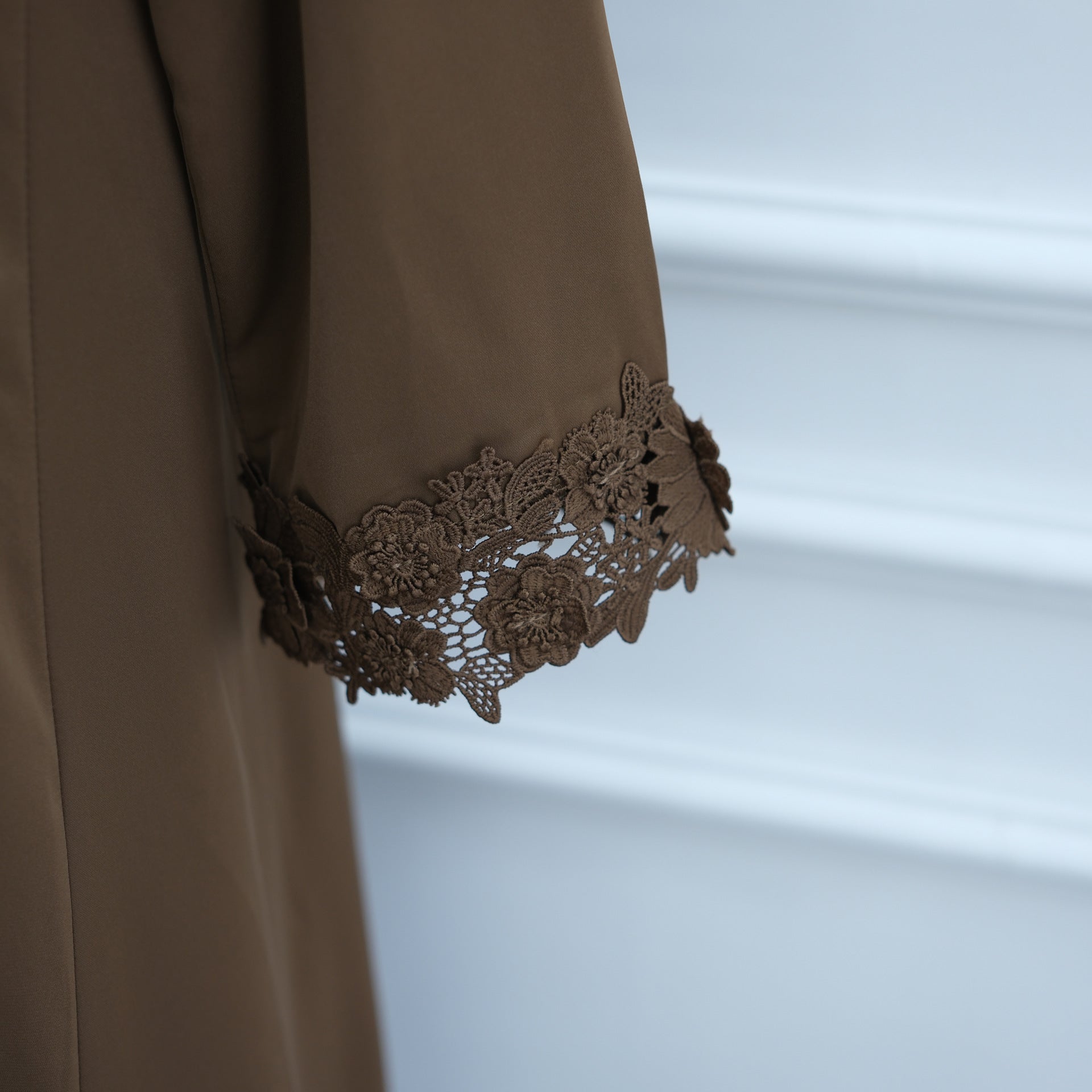 3D Floral Lace Trim Open Abaya(MOA336)